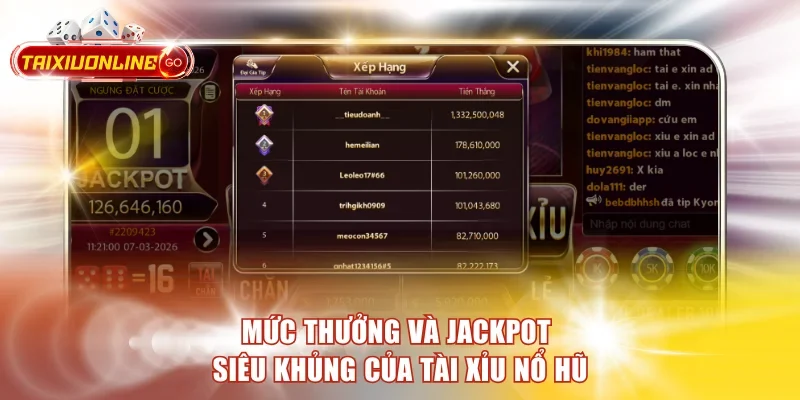 Khám Phá Tài Xỉu Nổ Hũ Với Luật Chơi Siêu Hấp Dẫn Và Dễ Dàng Mức thưởng và jackpot siêu khủng của Tài Xỉu nổ hũ